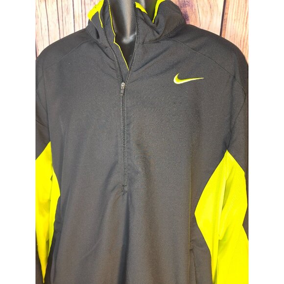 Nike Dri-Fit Half-Zip Jacket XL Pullover Black & Fluorescent Yellow Lightweight - Picture 3 of 9